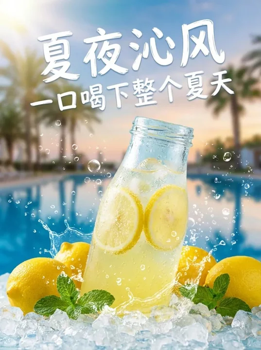 Design de la couverture principale pour une e-commerce de limonade gazeuse au citron dans une nuit d'été fraîche