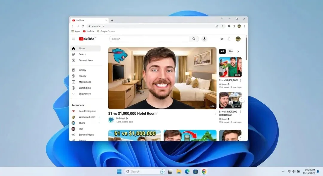 عرض واجهة Windows 11 بدقة عالية لمشاهدة مقاطع فيديو MrBeast الشائعة
