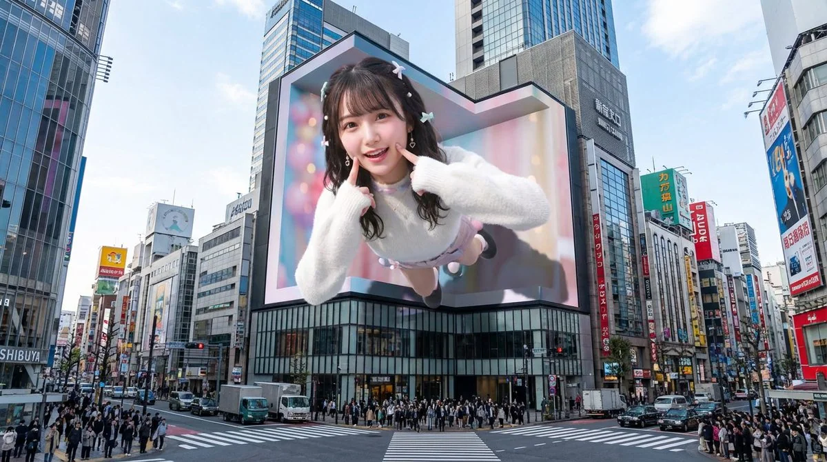 Fascinating naked-eye 3D giant screen spectacle on bustling Shinjuku streets