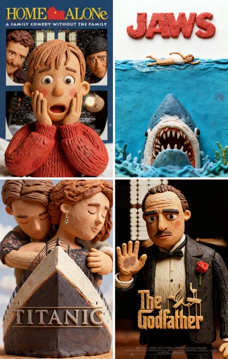 Redessiner l'affiche du film en style animation en argile