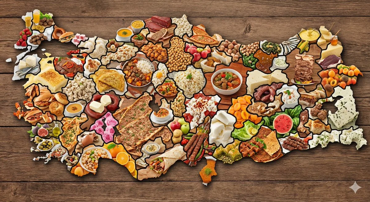 盤中トルコ:各地の名料理で構成された立体的な都市地図