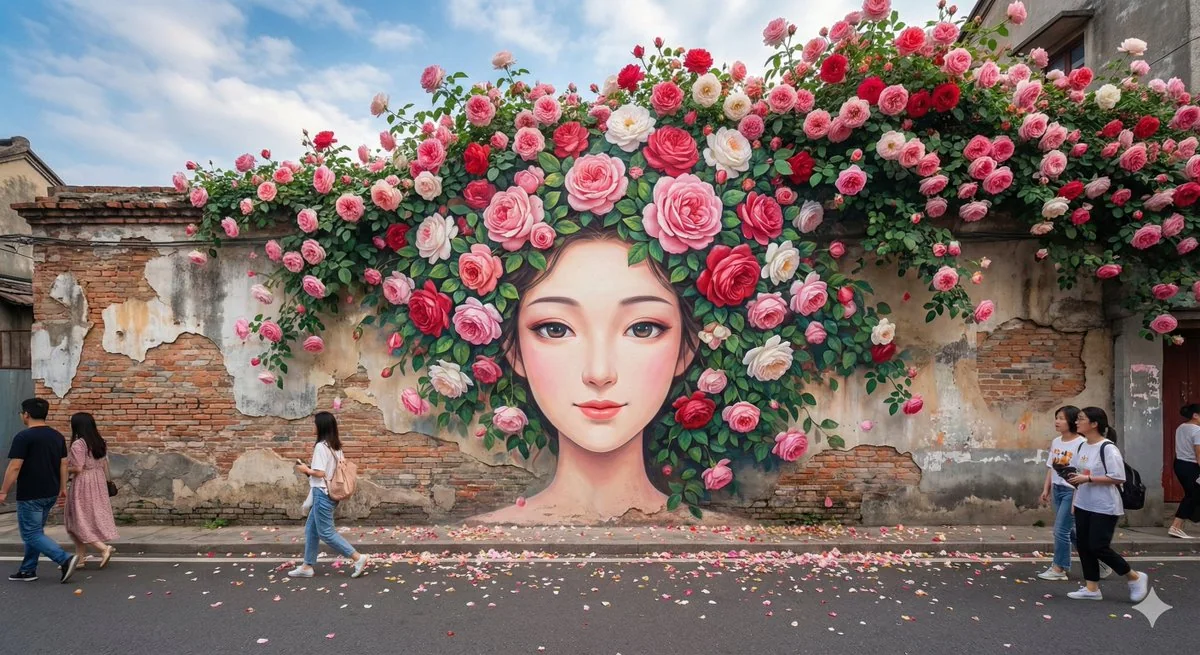 Street mural with strong photographic texture