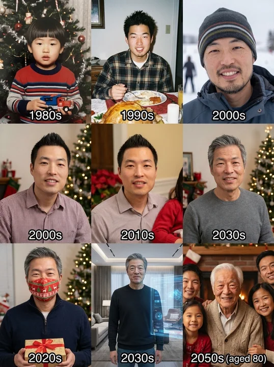 各年龄阶段从出生到80岁的节日照片