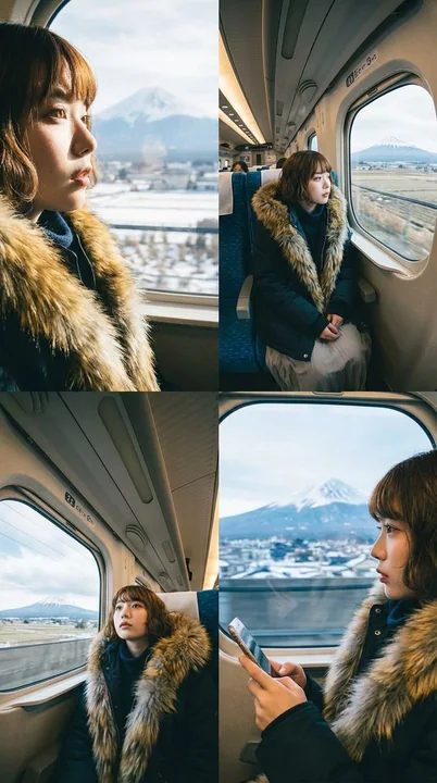 Four-panel composition captures the breathtaking moments along the Shinkansen route.