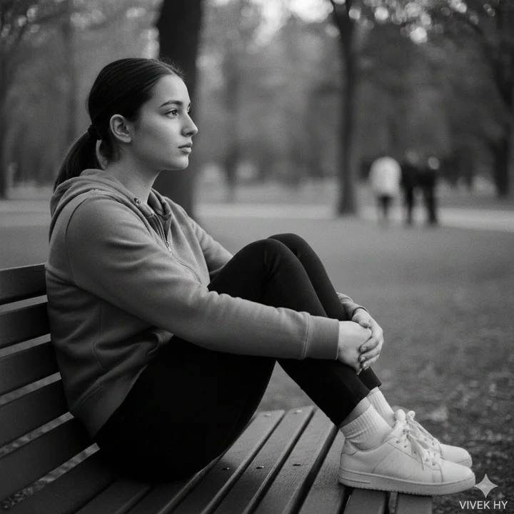 Jeune fille méditative sous l'interférence de la lumière et de l'ombre, portrait en noir et blanc émouvant