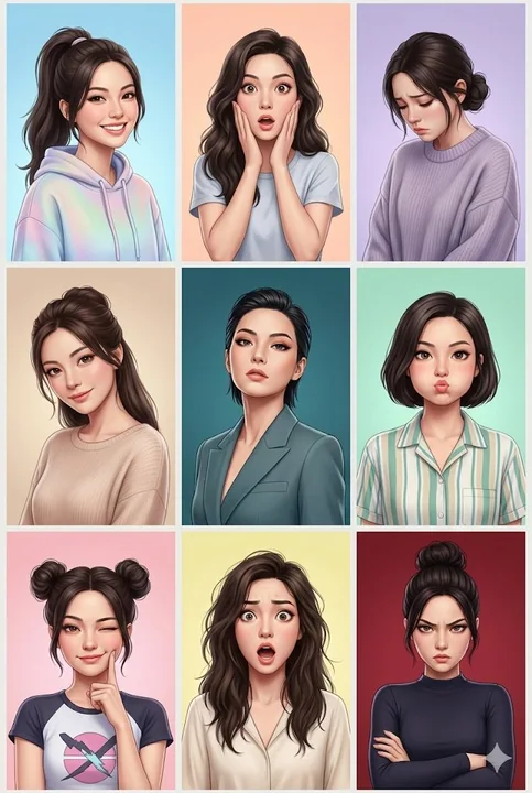 High-end 3D texture nine-grid versatile emotion portrait photography