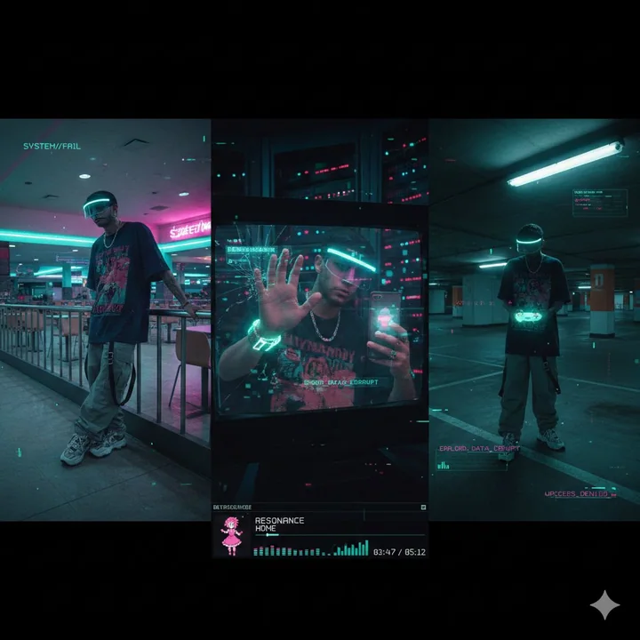 Cyber Steamwave Glitch Art Millennium Nostalgia Triptych