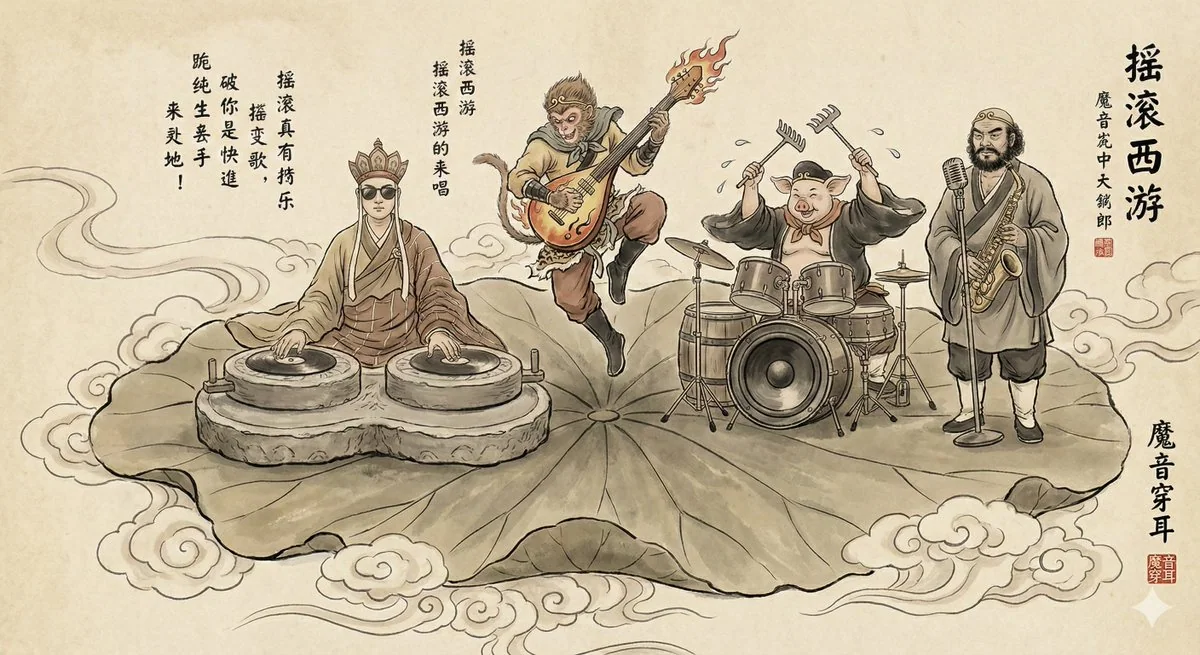 《西游记》师徒四人组成了一支摇滚乐队。