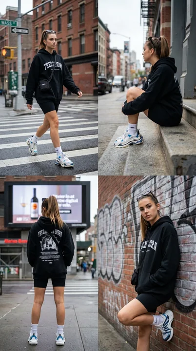 Collage de quatre scènes de vie mode féminine