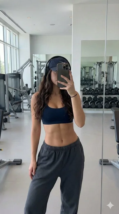 极简光影下的现代风健身房运动女孩