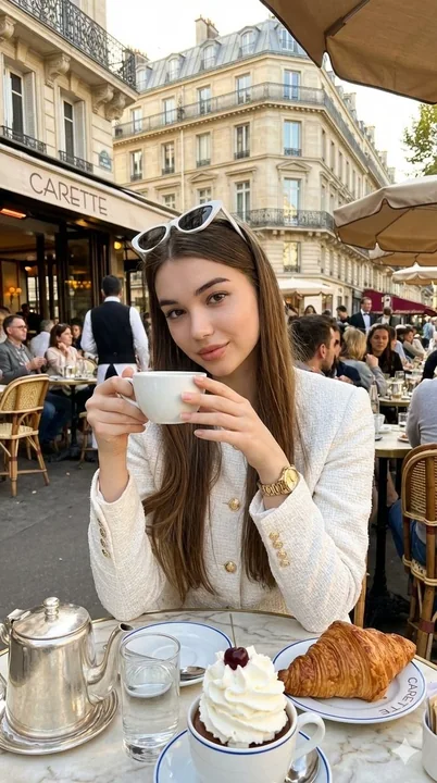 Afternoon Moments of a Lady in a White Suit on the Streets of Paris