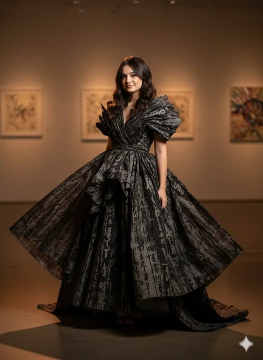 Silhouettes de mode haute couture créées par des coups de pinceau calligraphiques fluides