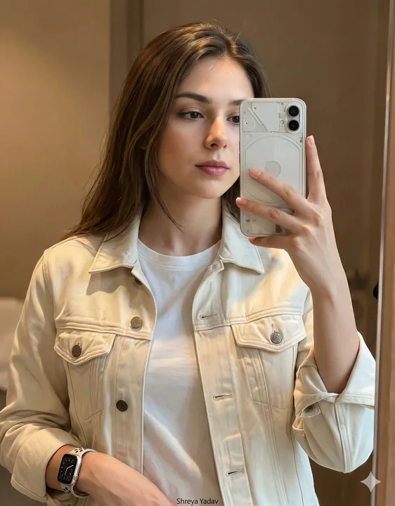 Young woman with long brown hair taking a selfie