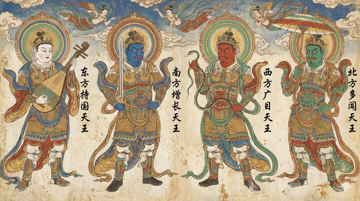 L'essence de Dunhuang : une vue panoramique des Quatre Rois du Ciel majestueux