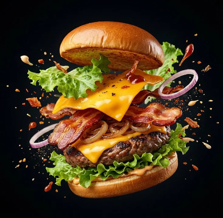 โปสเตอร์เอฟเฟกต์ระเบิดอาหารบนพื้นหลังสีดำระดับหรูหราสุดขีด