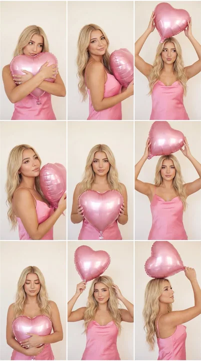 Grille de 9 cases de magazine mode élégant avec des ballons roses pastel