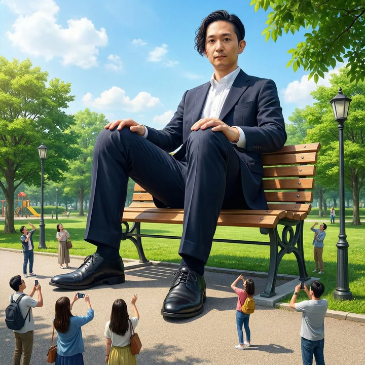 Gigantic Self on a Bench: A Surreal Moment of Disproportion Between the Self and the Environment