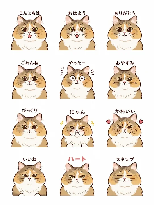 12 Cat Character Emoji Collection with Text