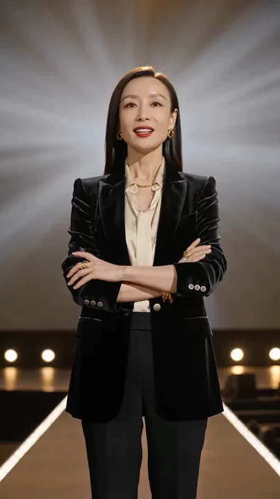 万名观众的体育馆内，女企业家激情澎湃地发表演讲。