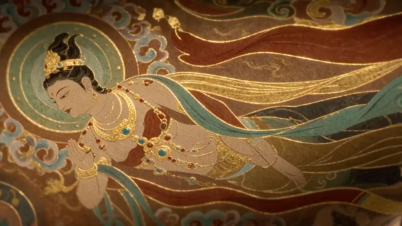 Dunhuang Flying Apsaras Gilded Flowing Light Exquisite Wall Painting Style