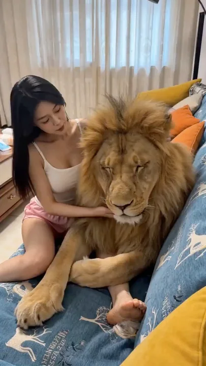 与雄狮在居家暖光下的温馨日常