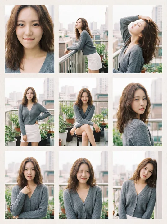 Nine-grid of pure desire Korean idol in the style of Mika Ninagawa