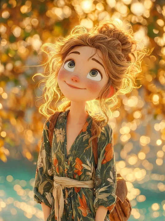 夢幻な光と影の下で動き出すディズニー風の少女