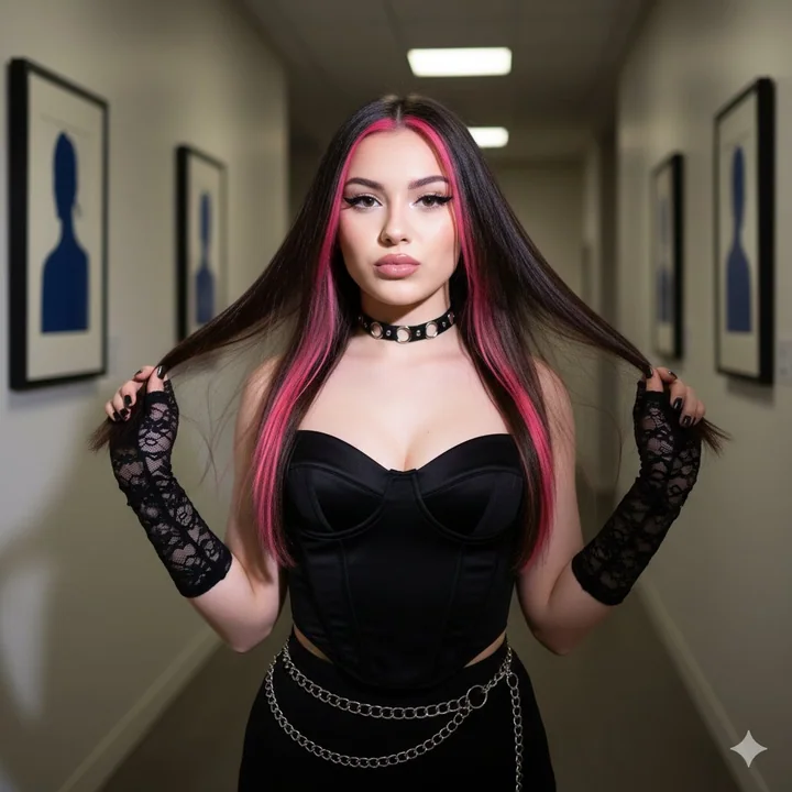 霓虹挑染黑发辣妹的千禧直闪大片