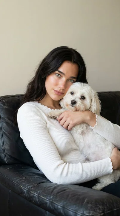 温暖窗光下怀抱爱犬的温柔少女肖像
