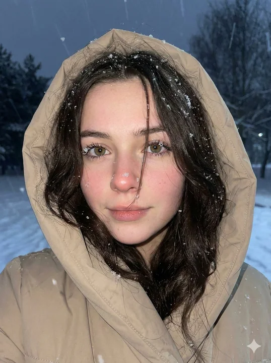 暴雪夜色中凝视镜头的唯美欧洲少女