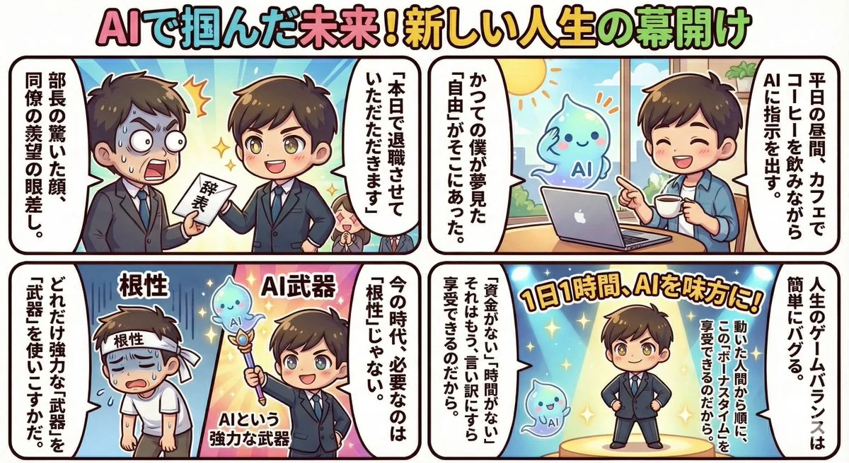 波普可爱风社畜逆袭四格漫画