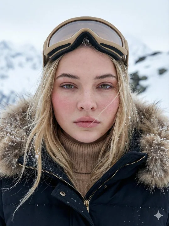 冰封雪山中北欧少女的清澈蓝眸