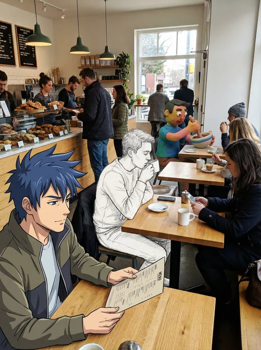 A fusion of anime character sketches, figure drawings, and clay animation characters.