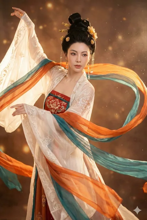 Une jeune femme vêtue d'une élégante tenue de la dynastie Tang
