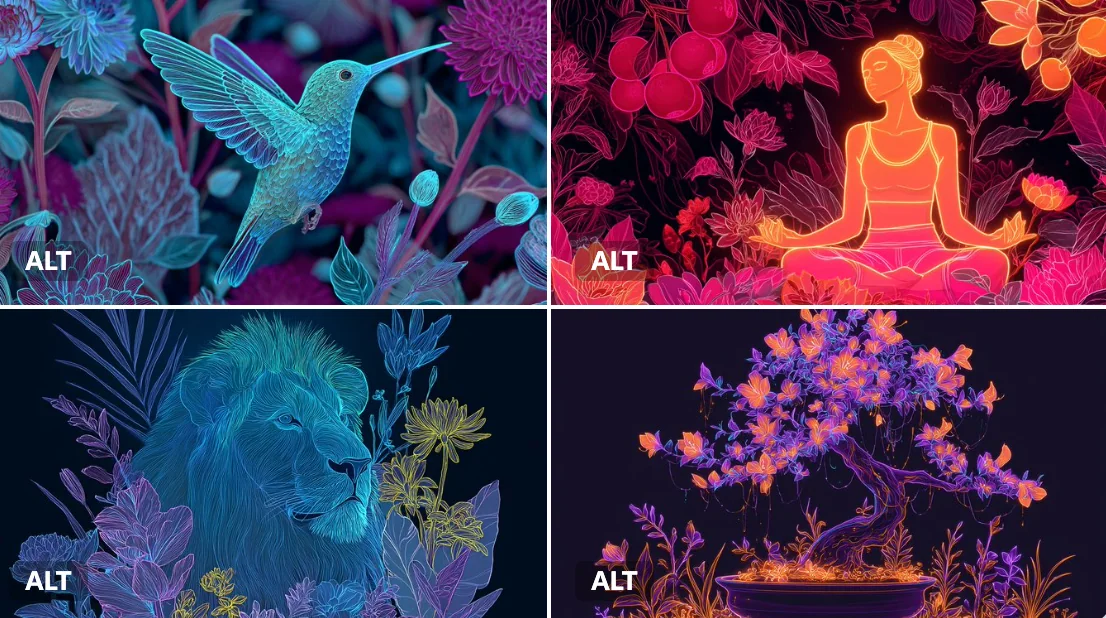 Neon flowers harmonious illustration