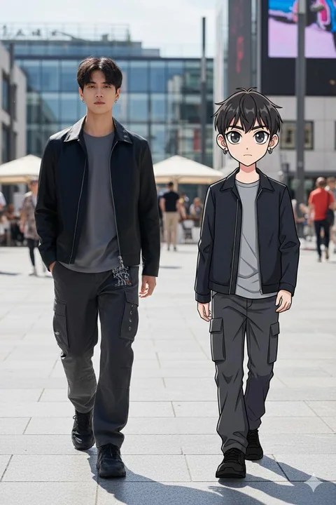 現実と二次元が共に描かれるファッションストリート写真