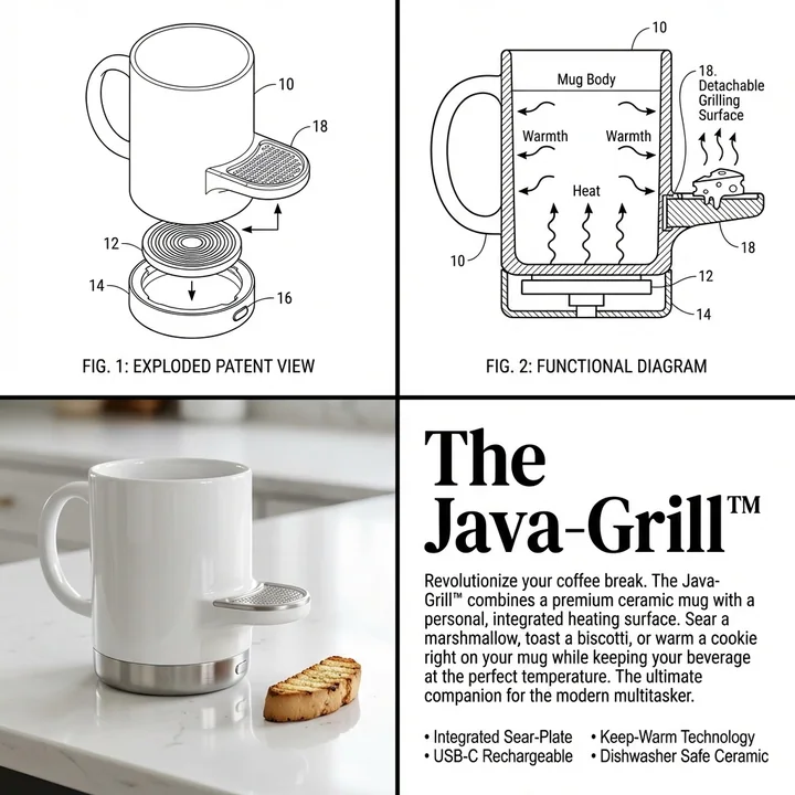 Dessins de brevet en quatre cases d’une invention de design industriel futuriste