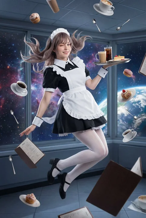 梦幻失重漂浮在空中的绝美女仆