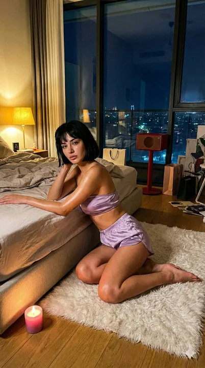 Late-night purple satin moments at home in Istanbul
