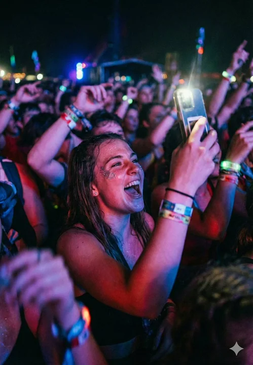 Music Festival Girl Sweating Under Neon Lights