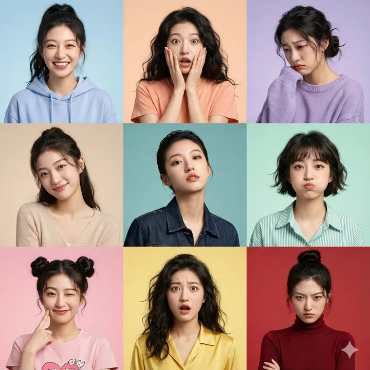 Real person version of 9-grid photo