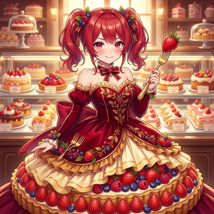 A girl in a luxurious strawberry dress savors her sweet and sour first love.