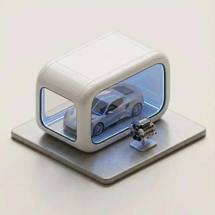 Conception de showroom automobile isométrique 3D à l’esthétique minimaliste