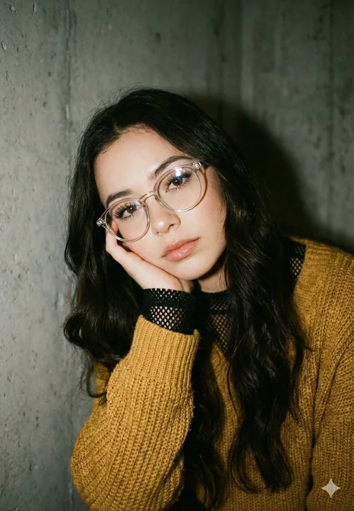 暖色调光影下穿着针织衫的慵懒少女