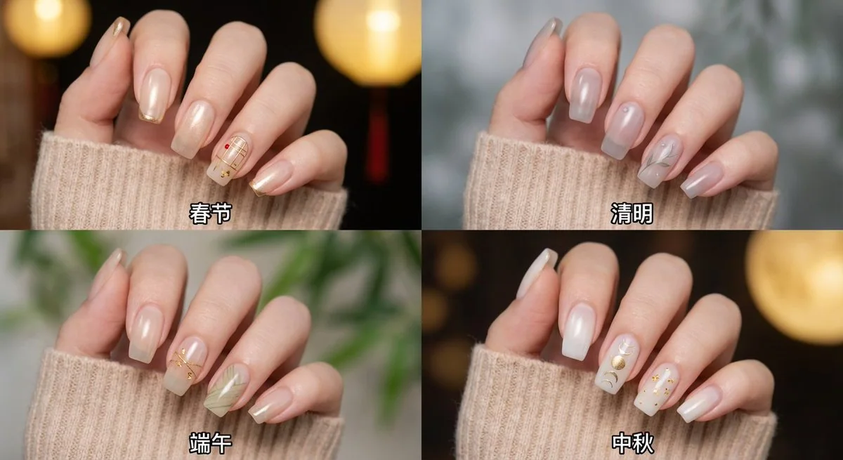 Four Seasons of Chinese Festivals Manicure Four-Panel Grid
