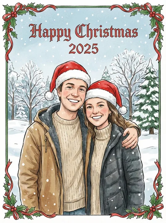 Christmas card with a Christmas scene