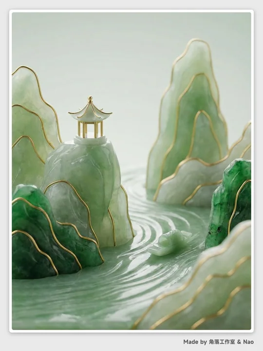 翠玉流金極簡東方微縮山水意境