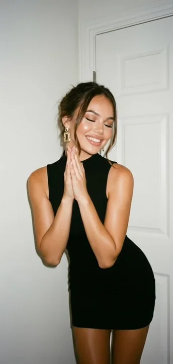 A lively girl laughing under a vintage film flash.