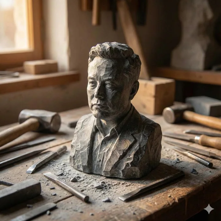 Close-up of a miniature stone sculpture filled with chisel marks under warm light