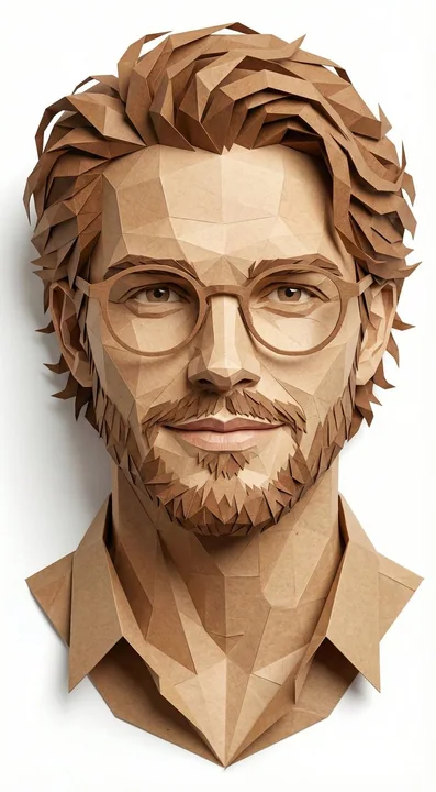 Ultra-detailed folded paper art: modern geometric-style male portrait